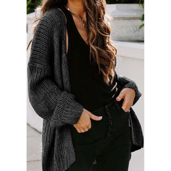 Black Open Front Cardigan With Graphic Print - Picture 3 of 4